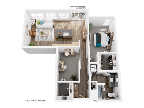 Floor plan for 1 bed, 1 bath, 1029 sqft